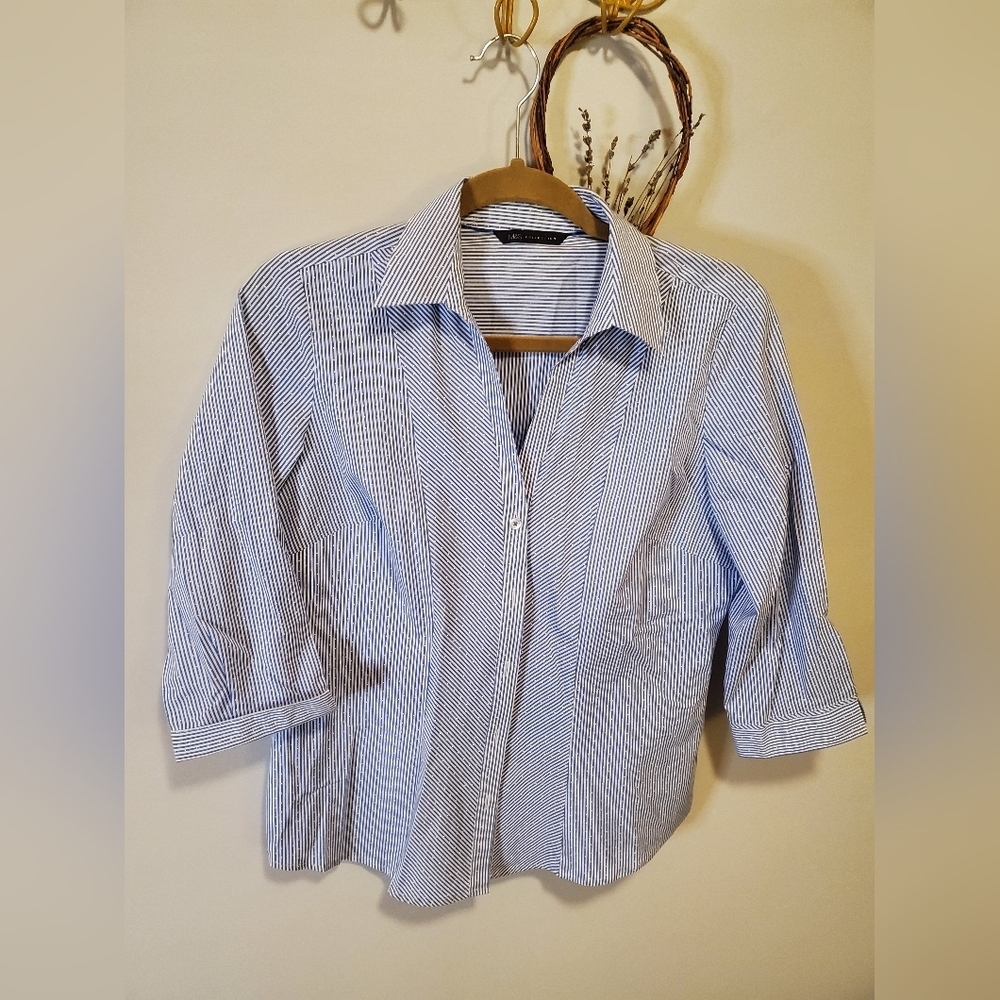 M&S Collection Blue Striped Button-Up Shirt